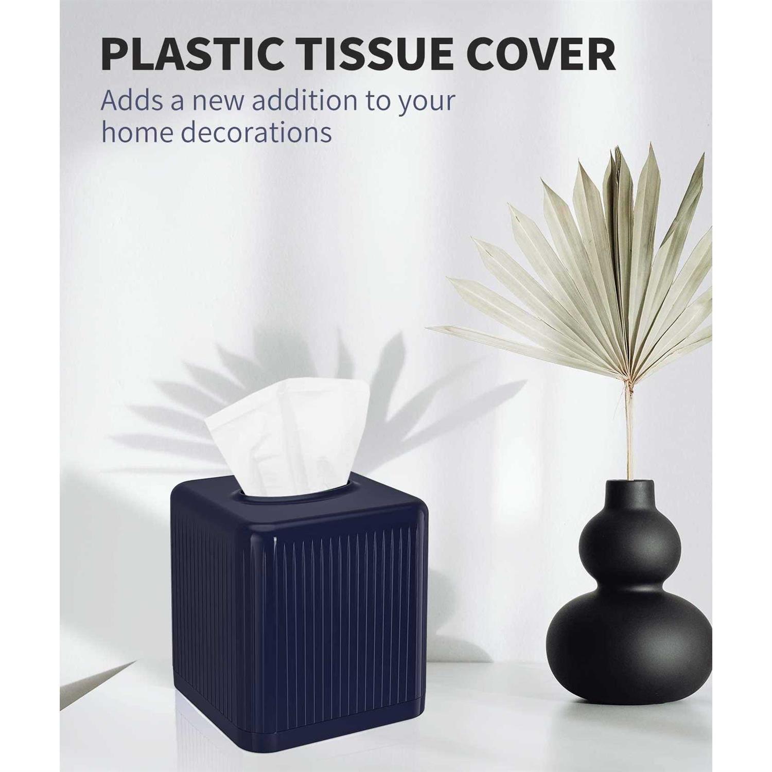 Livelab Tissue Box Cover with Base Square Plastic Tissue Box Holder Decorative Tissue Cover Modern Cube Facial Tissue Dispenser for Bathroom Vanity - Image 4