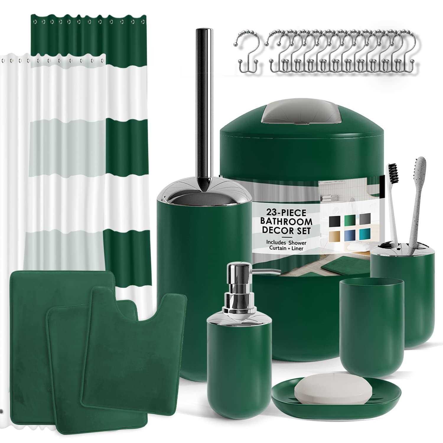 Clara Clark Bathroom Set Green Bathroom Accessories Set, Bathroom Sets with Shower Curtain and Rugs - Image 3