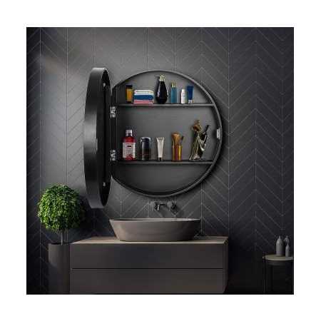 SDK Round Bathroom Mirror Cabinet Bathroom Wall Storage Cabinet Mirror Medicine Cabinet with Slow-Close Wooden Frame 3 Level - Image 4