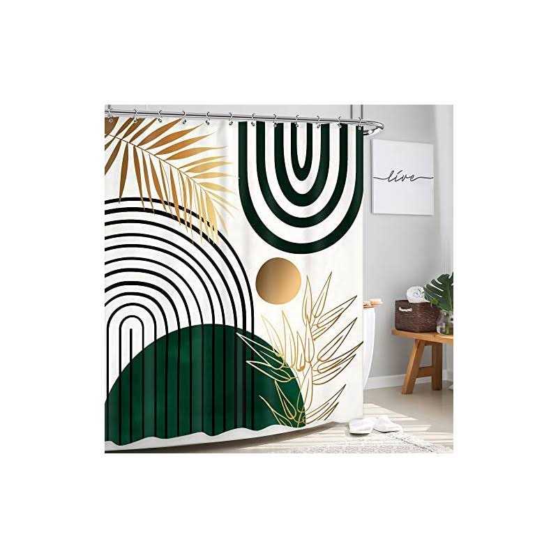 Newsely Mid Century Abstract Boho Shower Curtain 60wx72h Inch Neutral Plants Bot - Image 4