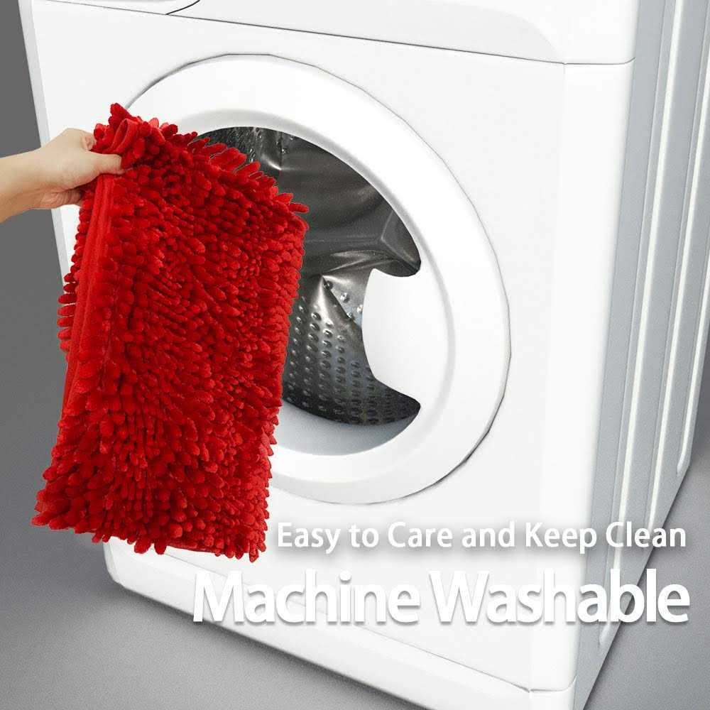 Civkor Red Bathroom Rugs Bath Mat Rug Set 2 Piece Butter Chenille, Shiny Noodle Bathroom Mats 31x20 and 24x16 Inch with Non Slip Backing - Image 3