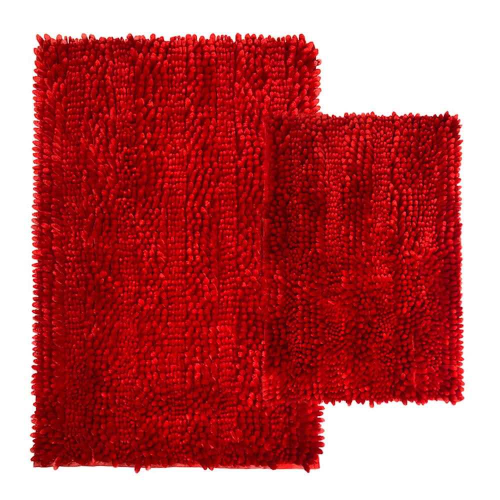 Civkor Red Bathroom Rugs Bath Mat Rug Set 2 Piece Butter Chenille, Shiny Noodle Bathroom Mats 31x20 and 24x16 Inch with Non Slip Backing - Image 5