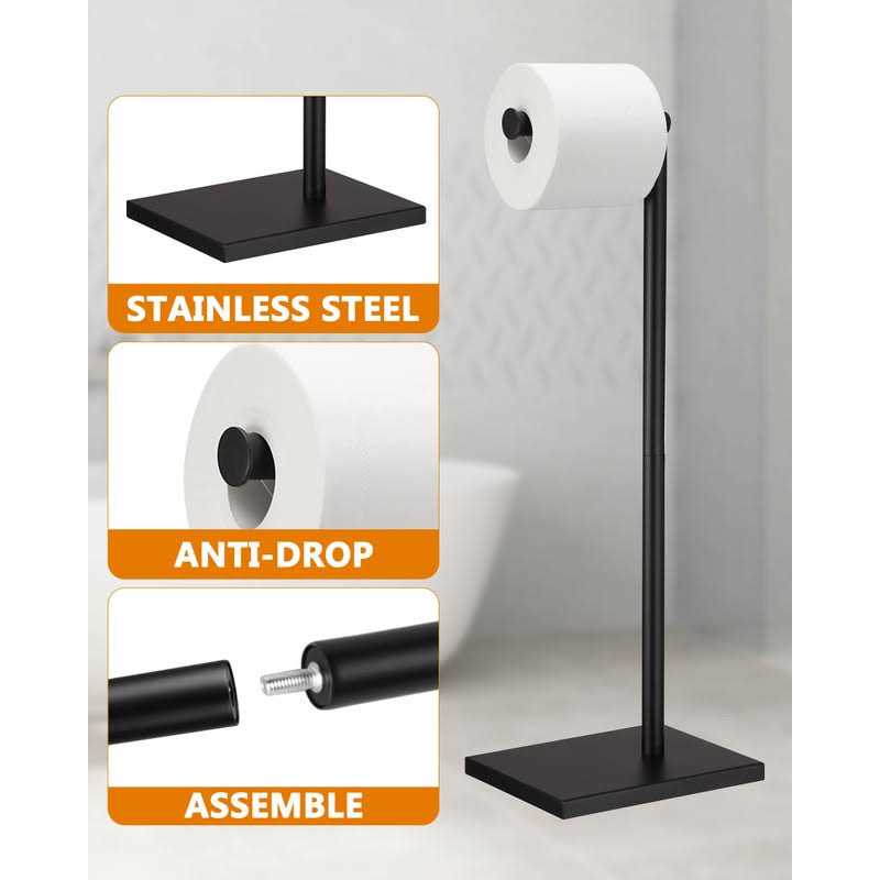 DECLUTTR Free Standing Bathroom Toilet Paper Holder Stand with Reserve - Image 5