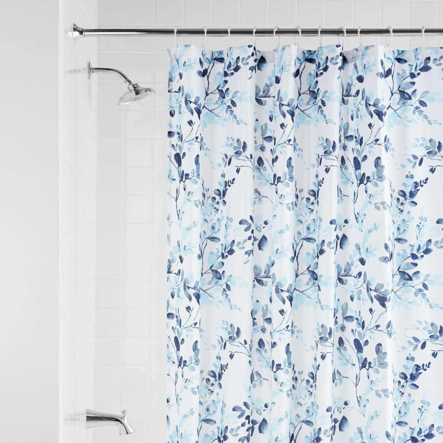 Mainstays 70 x 72 Blue Watercolor Botanical Floral Fabric Shower Curtain - Image 3