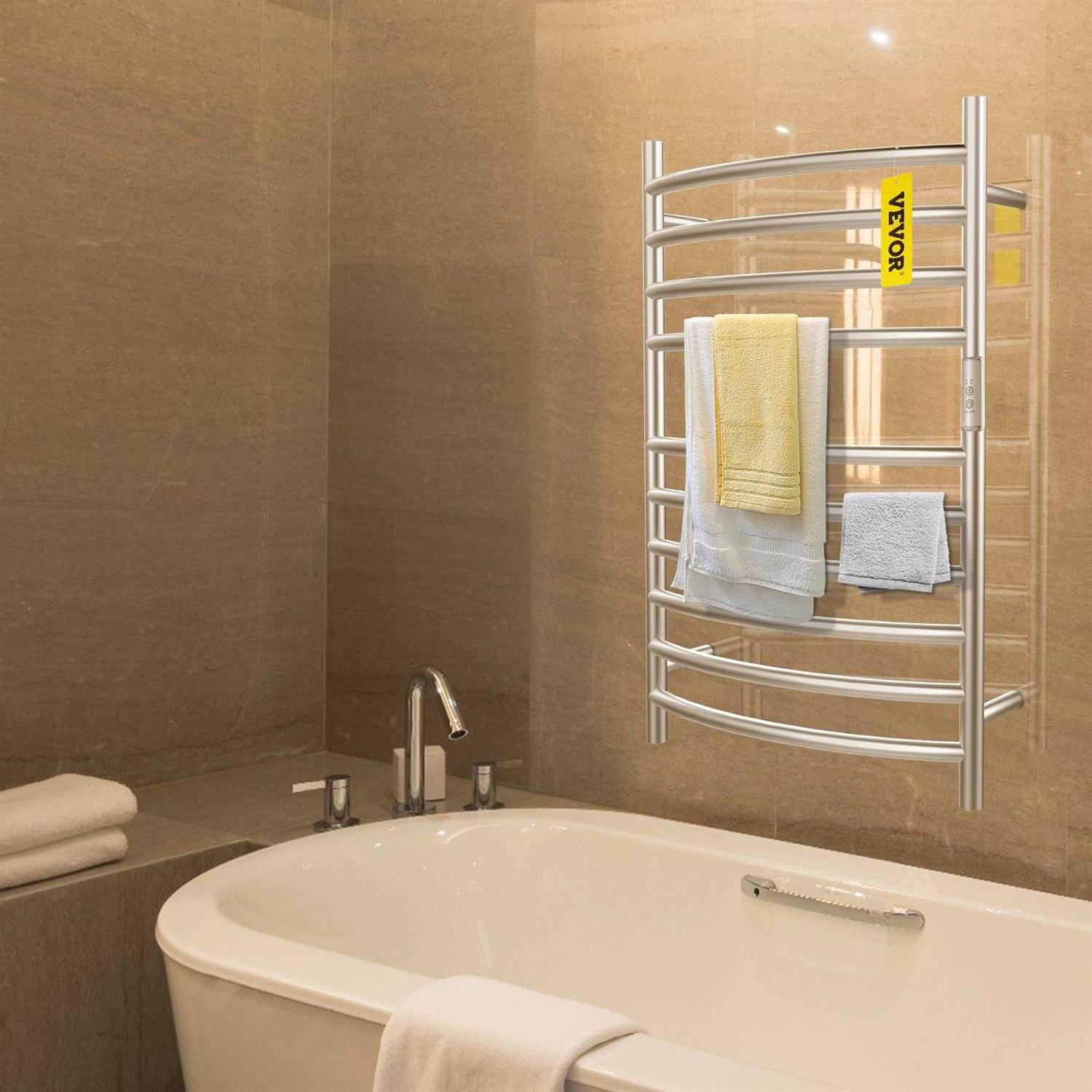 Vevor Heated Towel Rack 10 Bars Curved Design Stainless Steel Electric Towel Warmer with Built-in Timer - Image 3