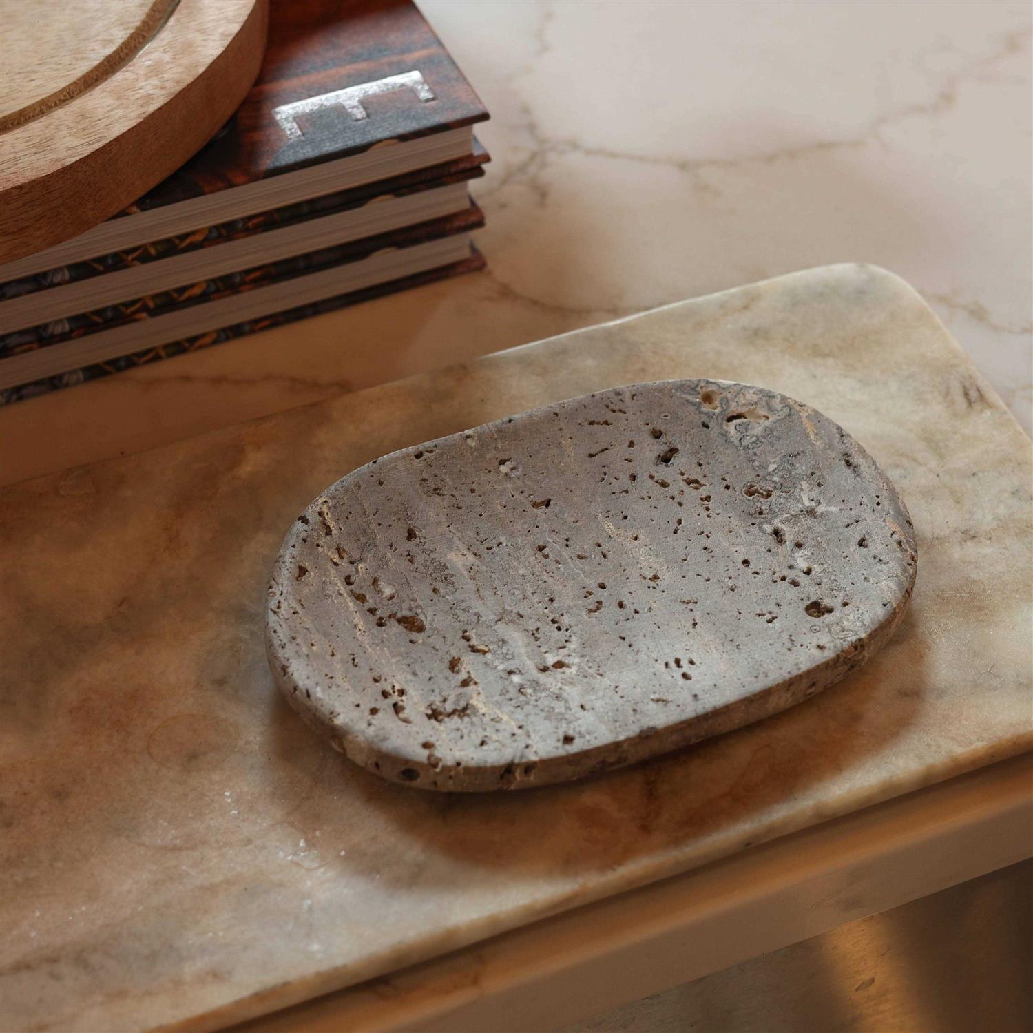 Creative Co-Op Oval Travertine Soap Dish - Image 3