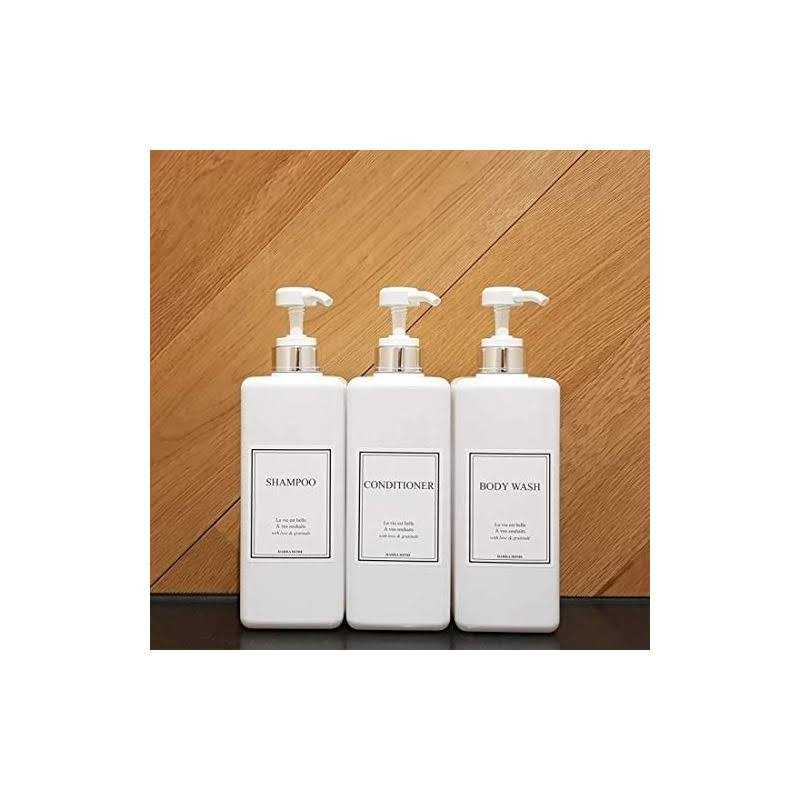 HARRA HOME Modern Gold Design Pump Bottle Set 27 oz Refillable Shampoo and Conditioner Dispenser Empty Shower Plastic Bottles with Pump for Bathroom - Image 3