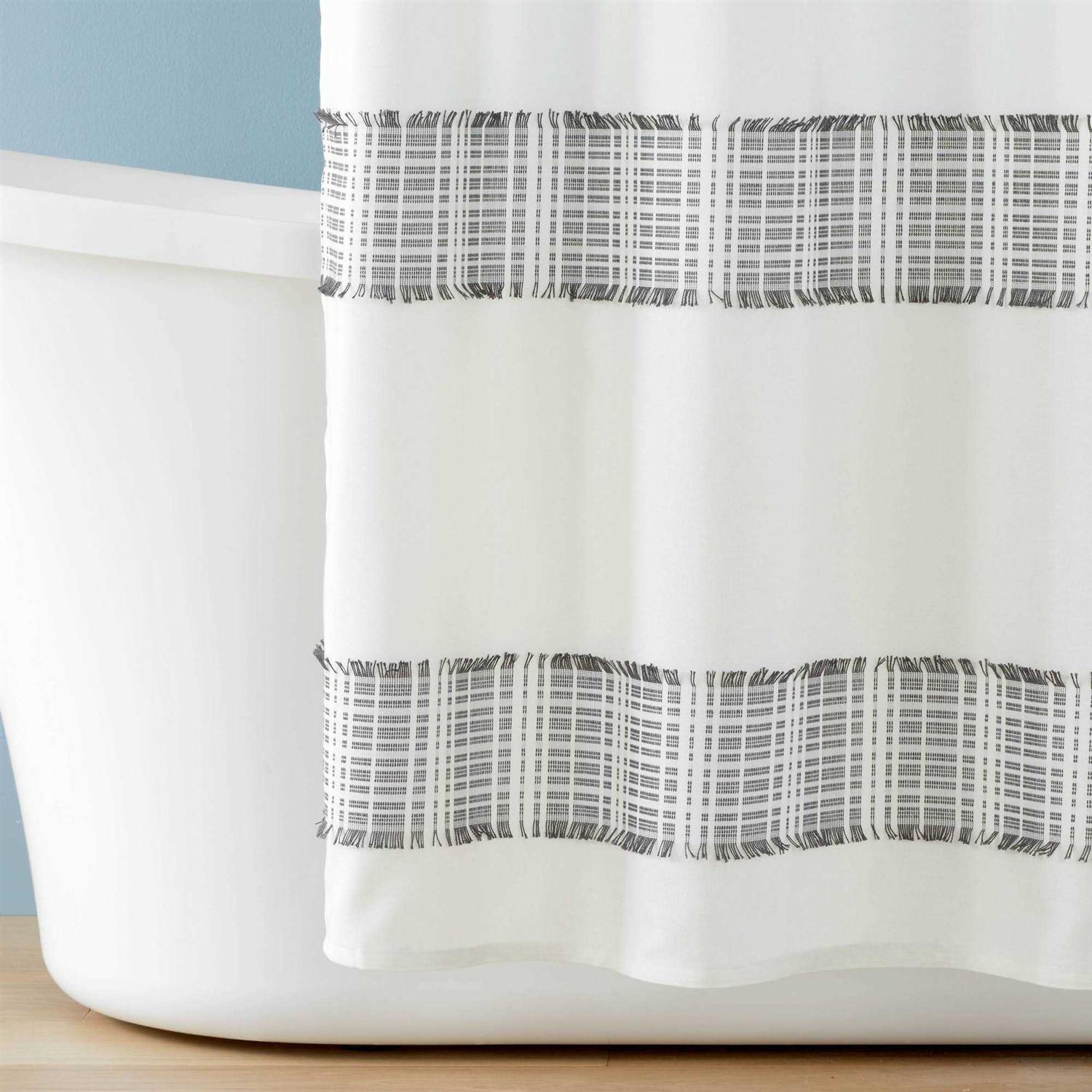 Hearth & Hand with Magnolia Clipped Jacquard Stripe Shower Curtain Sour Cream/Railroad Gray - Image 3