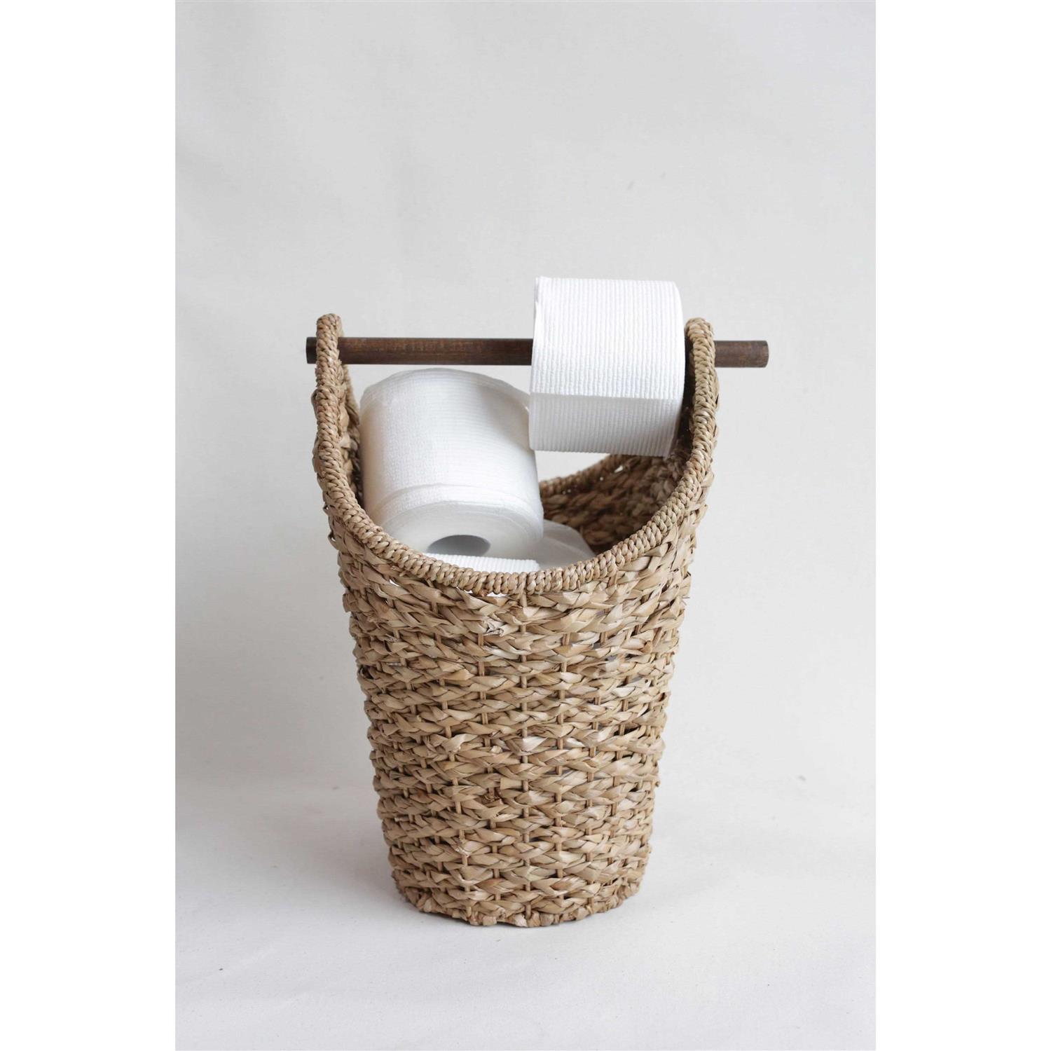 Storied Home Bankuan Braided Oval Toilet Paper Basket with Wood Bar - Image 5
