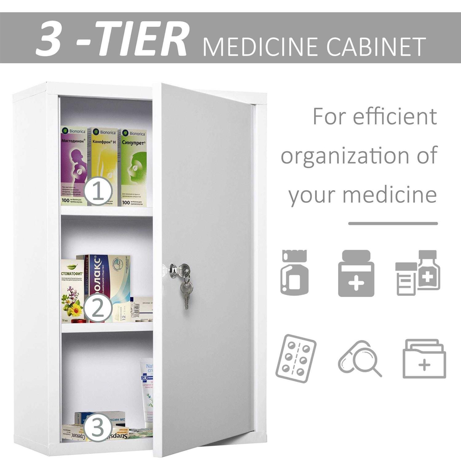 kleankin Steel Wall Mount Medicine Cabinet 3 Tier Emergency Box for Bathroom Kitchen - Image 5