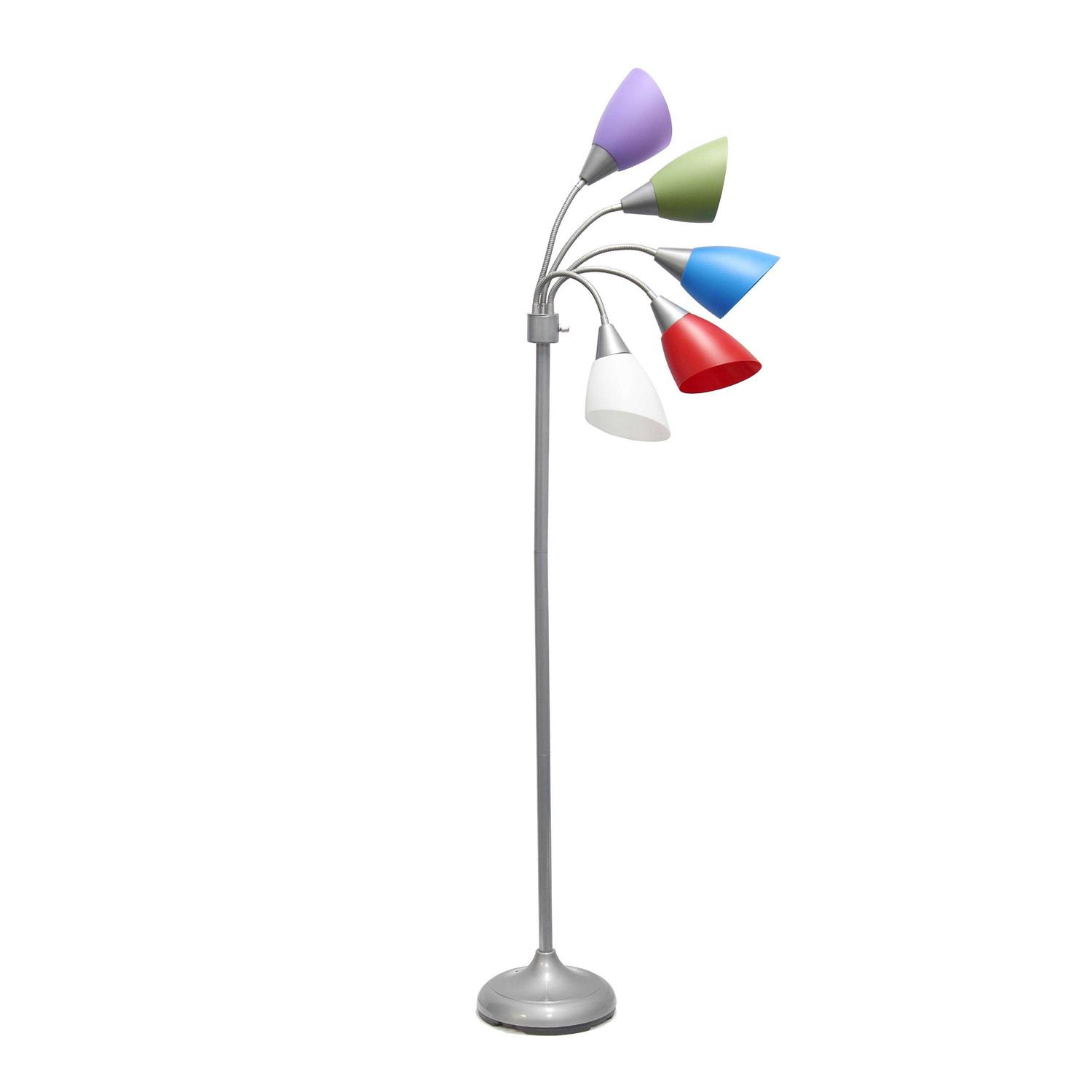 Simple Designs 5 Light Adjustable Gooseneck Silver Floor Lamp - Image 3