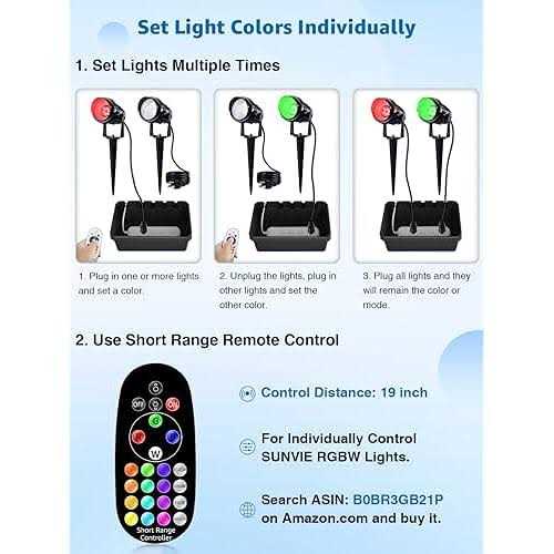 SUNVIE Christmas Spotlights Outdoor 120V LED Spot Lights Outdoor 12W RGB Color Changing Landscape Lights with Remote Control Waterproof Spotlight - Image 3