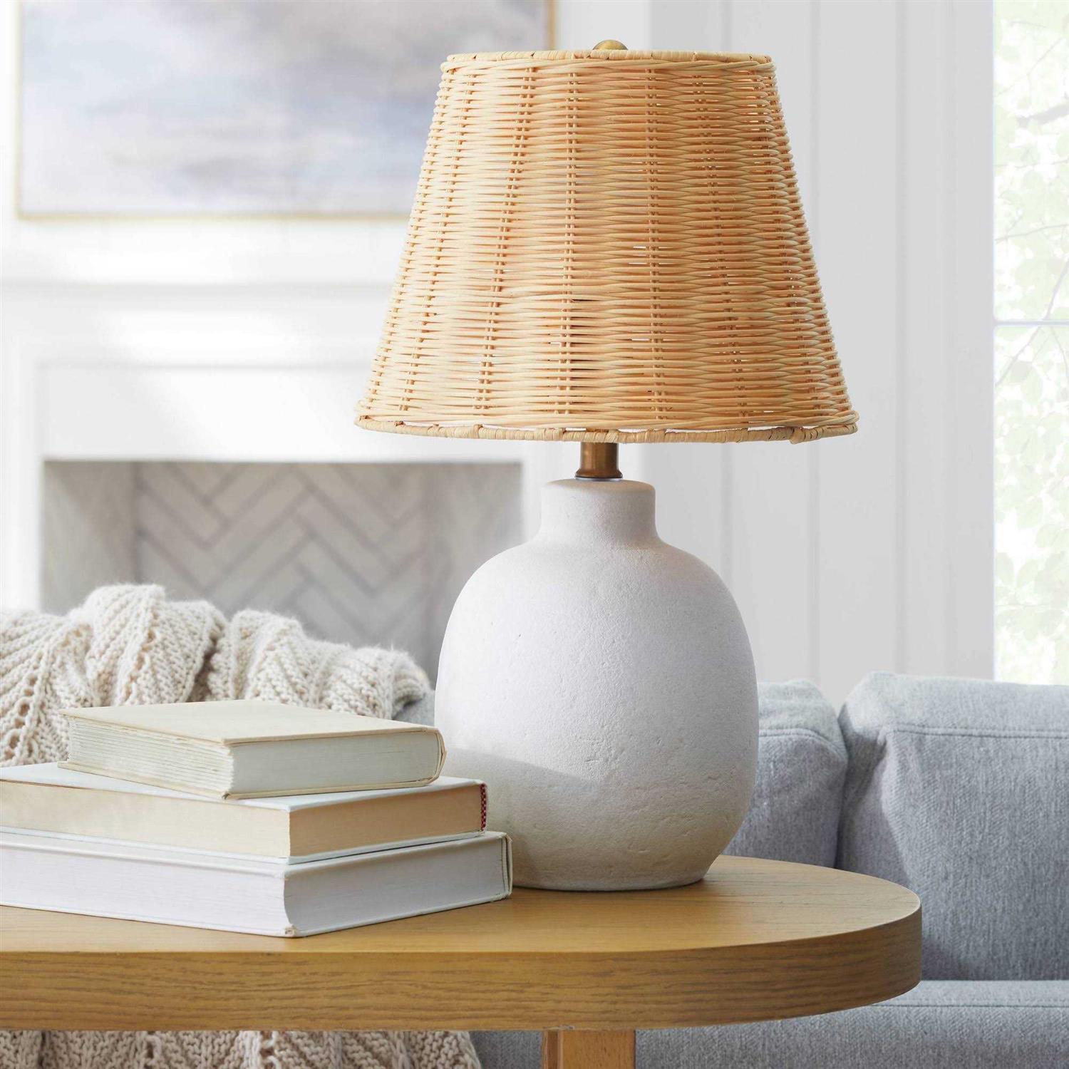 Ceramic Table Lamp with Rattan Shade White - Image 3