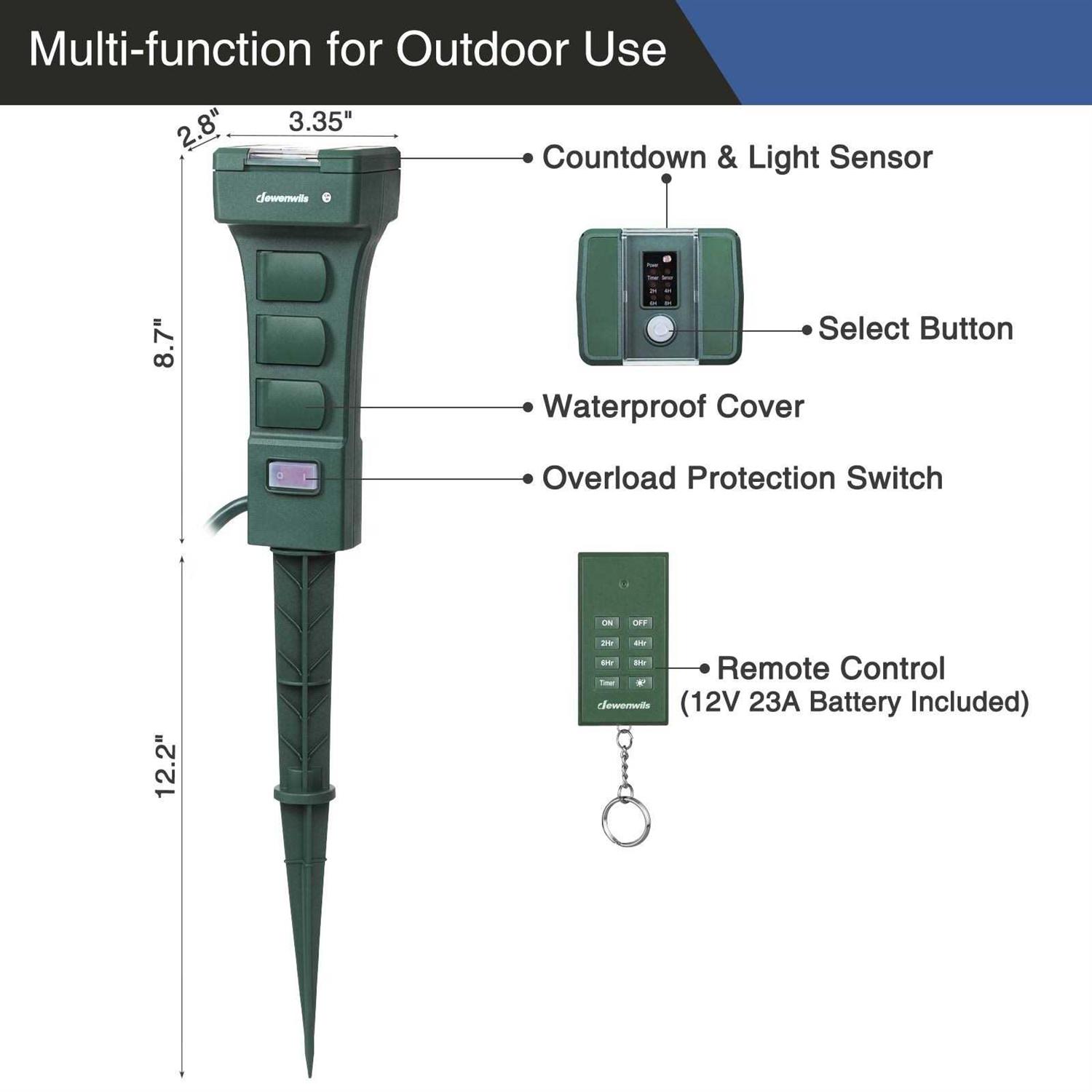 DEWENWILS Outdoor Power Stake Timer Waterproof 100FT Remote Control Outlet Timer - Image 3