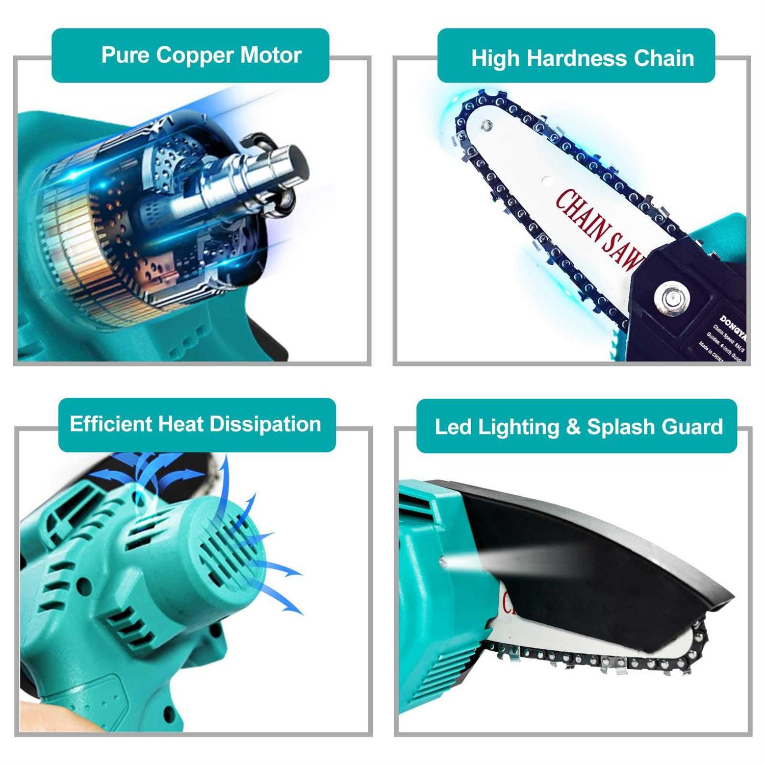 dongyan Mini chainSaw cordless with 2 Battery 4 Inch Mini Handheld chain Saw with Replacement chain - Image 4