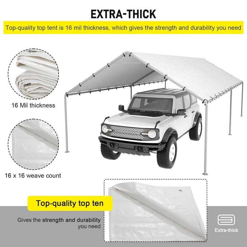 DWALE 10 x 20 Ft Carport,Replacement Canopy Cover Garage Top Tent - Image 3