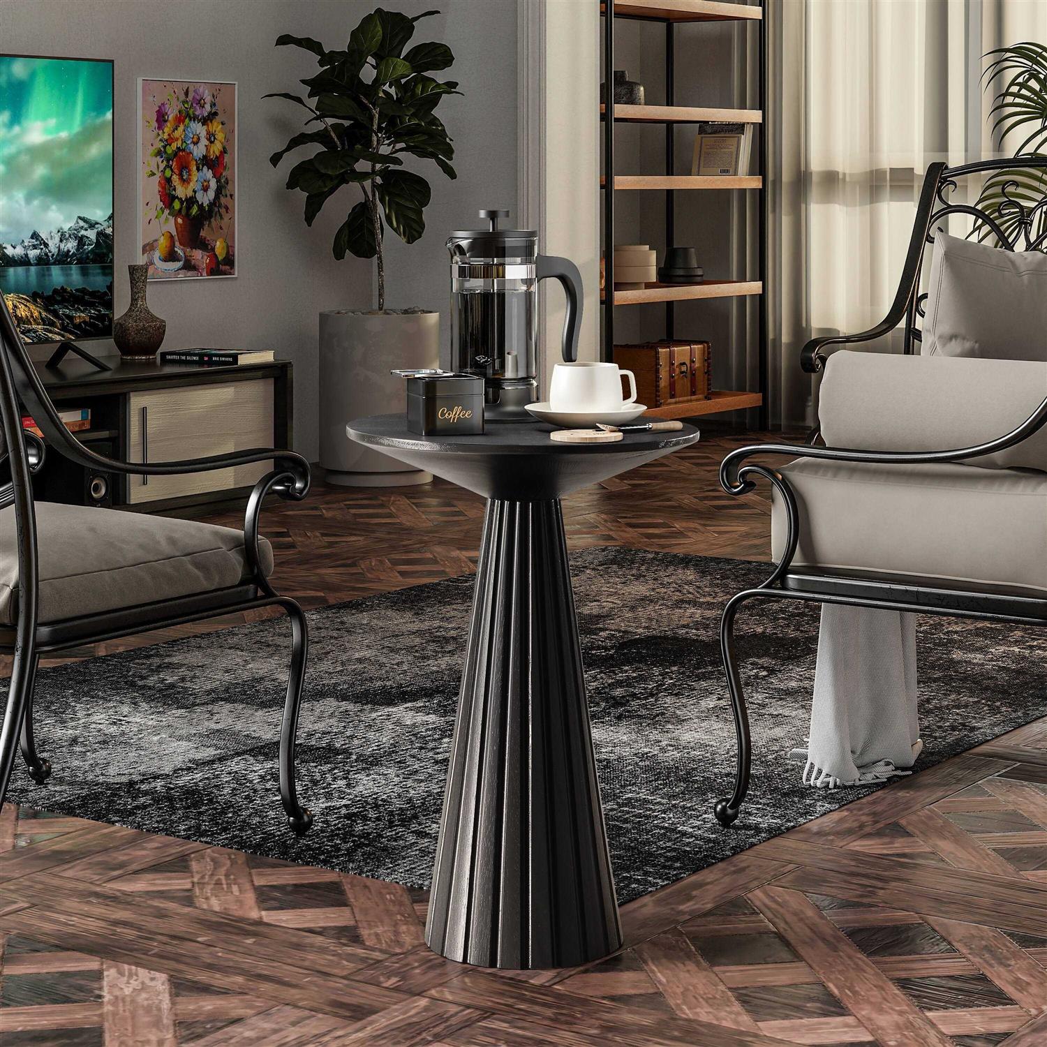 Cozayh Farmhouse Pedestal End Table Round Martini Table Wood Plant Stand Rustic Small Drink Table for Living Room - Image 5