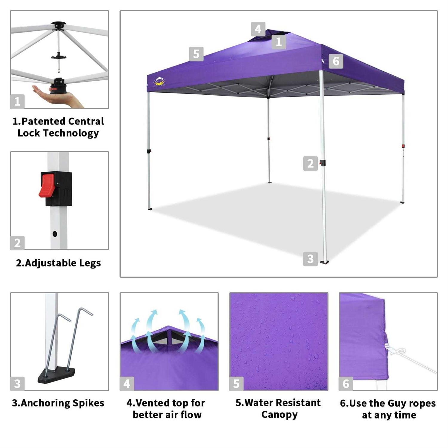 CROWN SHADES 10x10 Pop Up Canopy Patented Center Lock One Push Canopy Tent - Image 4