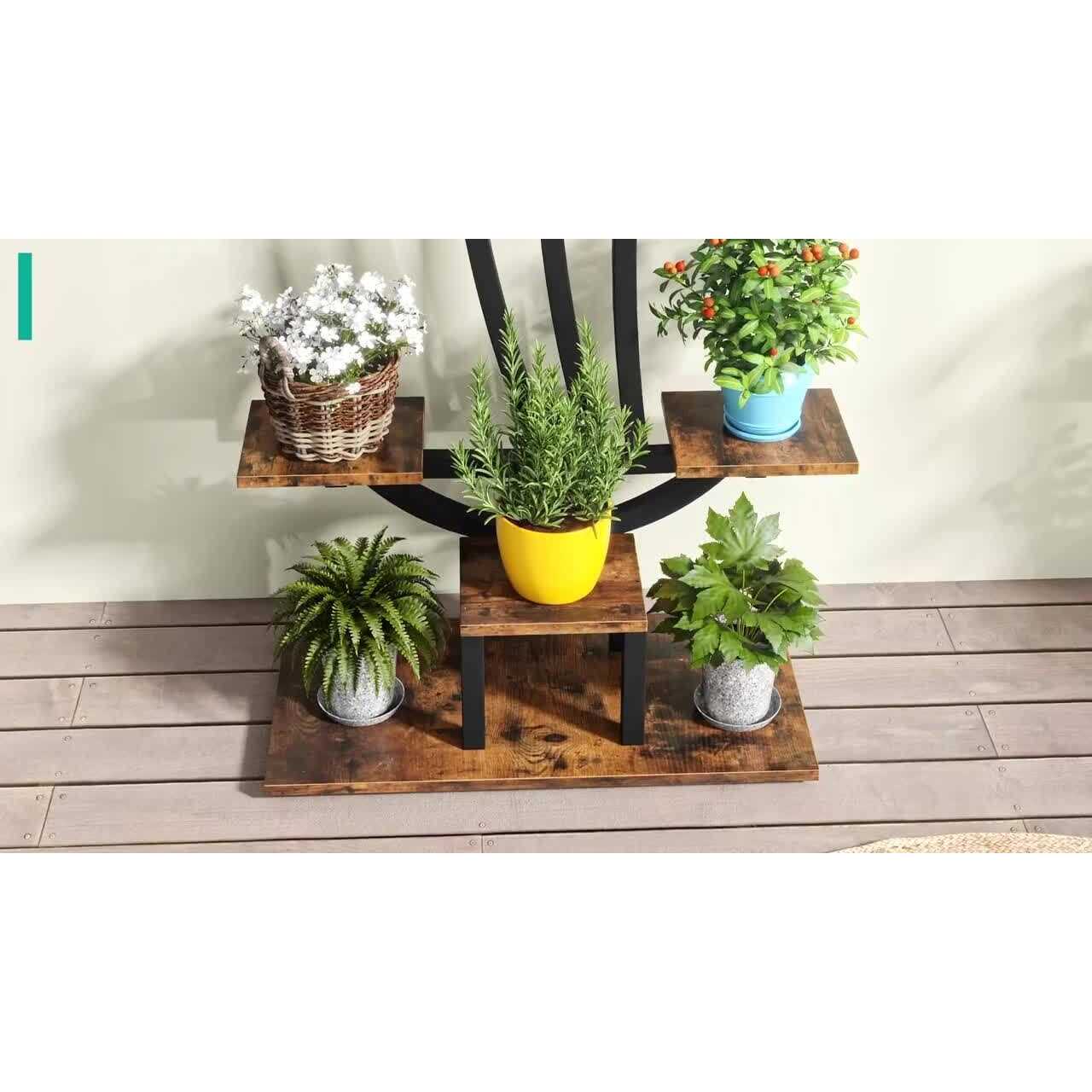 BYBLIGHT Wellston 59.8 5-Tier Indoor Plant Stand Flower Rack with 2-Hooks - Image 4