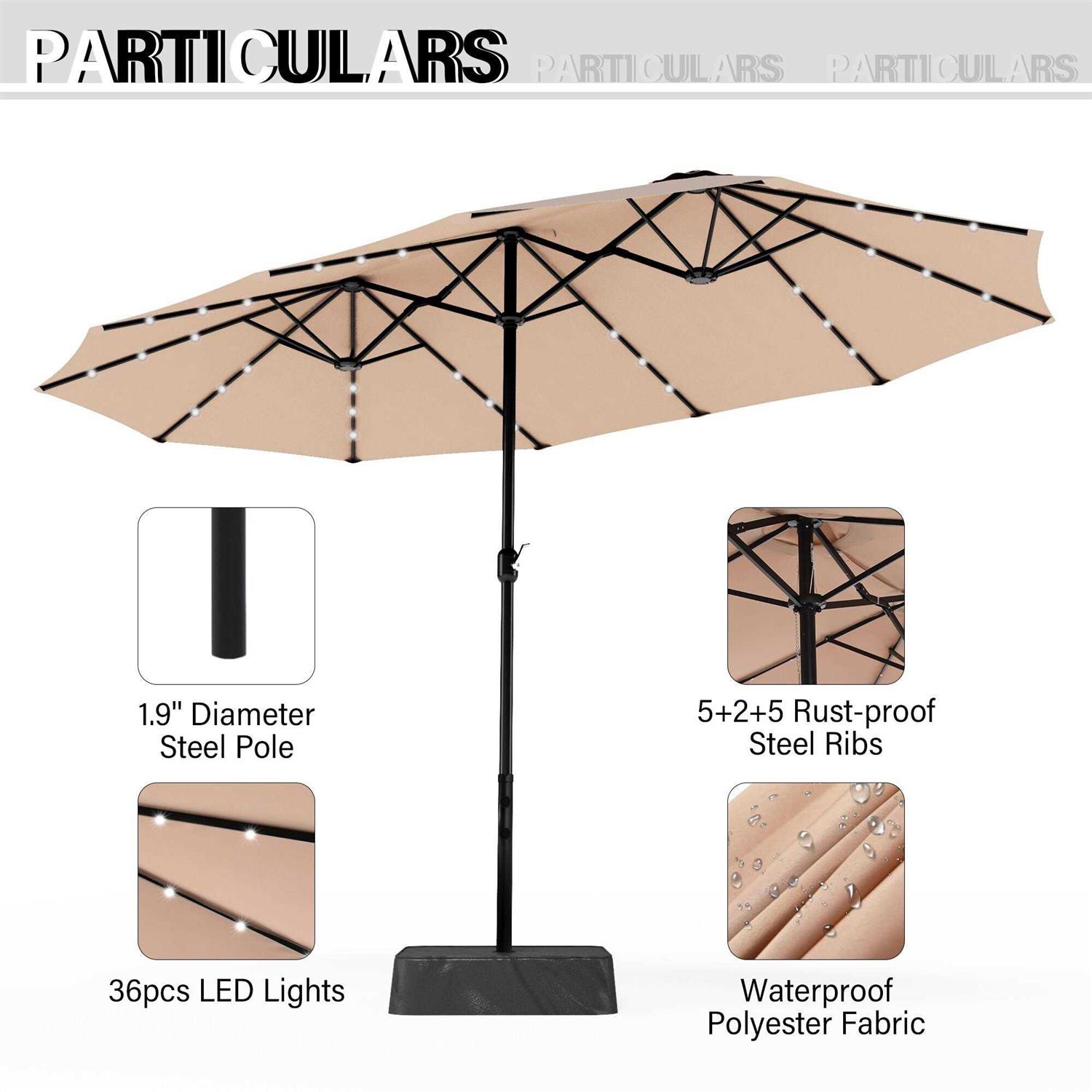 PHI VILLA 15ft Double-sided Patio Umbrella with Lights - Image 2