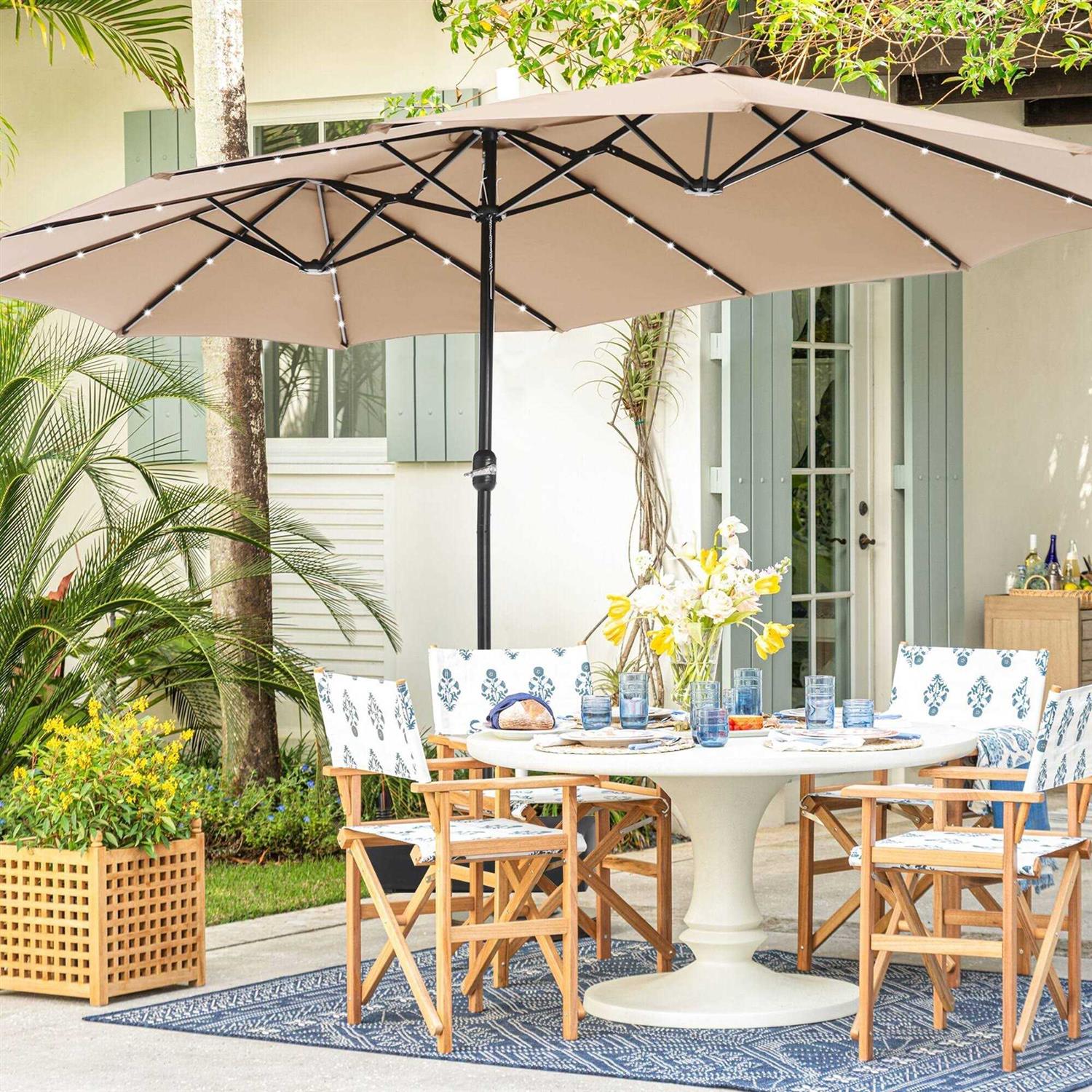 PHI VILLA 15ft Double-sided Patio Umbrella with Lights - Image 4