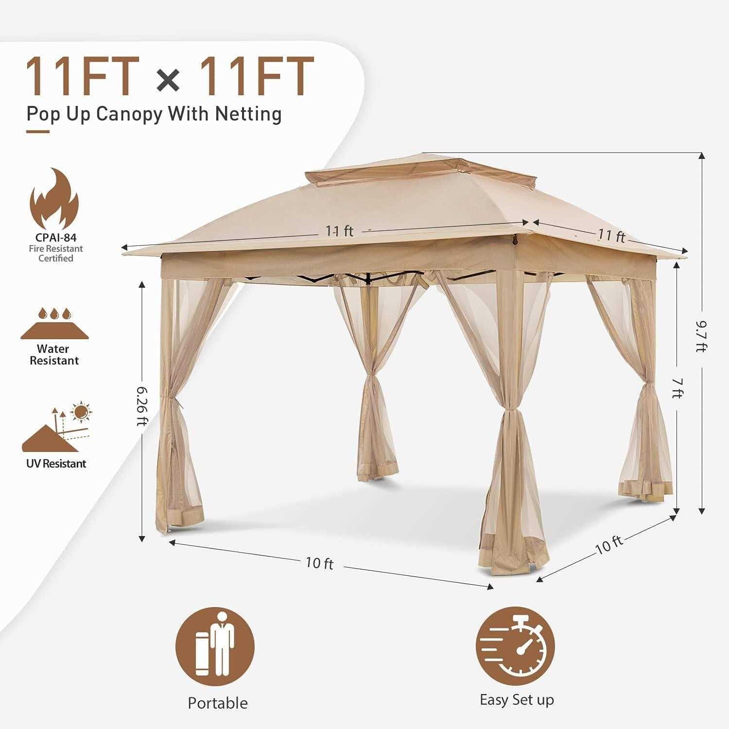 COOS BAY Cool Spot 11x11 Pop-Up Instant Gazebo Tent with Mosquito Netting Outdoor Canopy Shelter with 121 Square Feet of Shade - Image 4