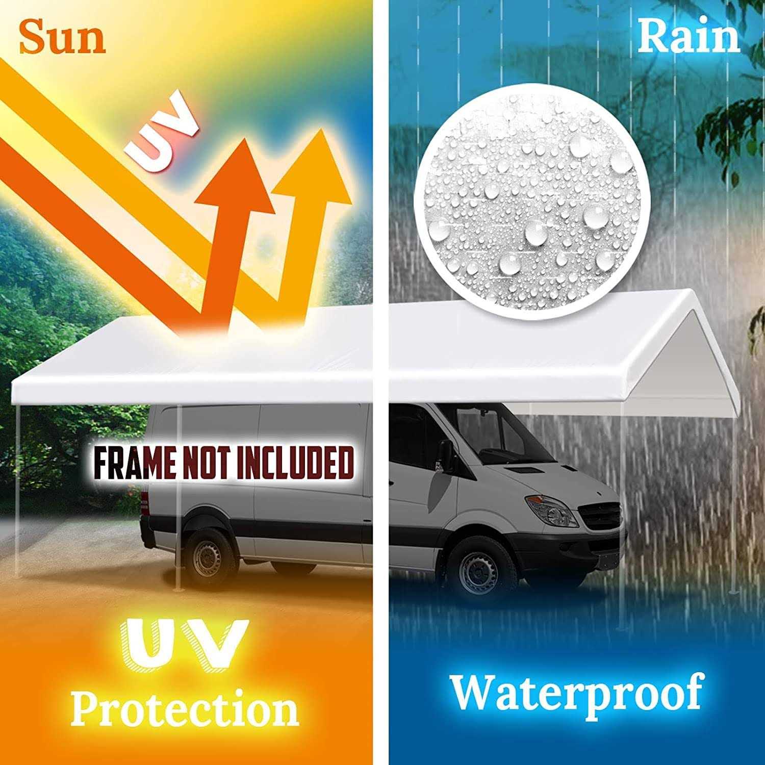 Vanteriam 10'x20' Upgraded Carport Replacement Top Canopy Cover for Car Garage Shelter Tent Party Tent with Ball Bungees - Image 3