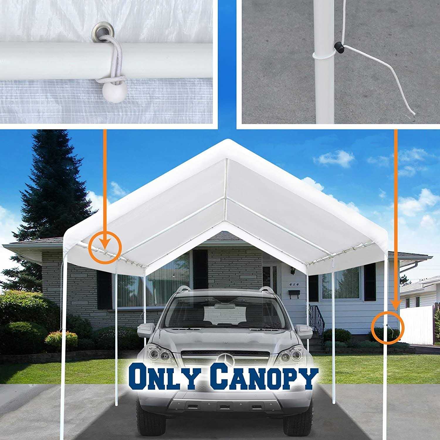 Vanteriam 10'x20' Upgraded Carport Replacement Top Canopy Cover for Car Garage Shelter Tent Party Tent with Ball Bungees - Image 5