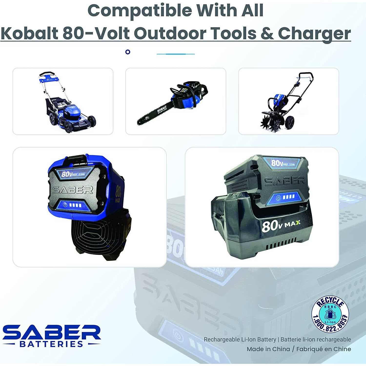 SABER 80-Volt 2.5Ah Battery Replacement for Kobalt 80V Cordless Power Equipment Battery Kb 2580C-06 - Image 5