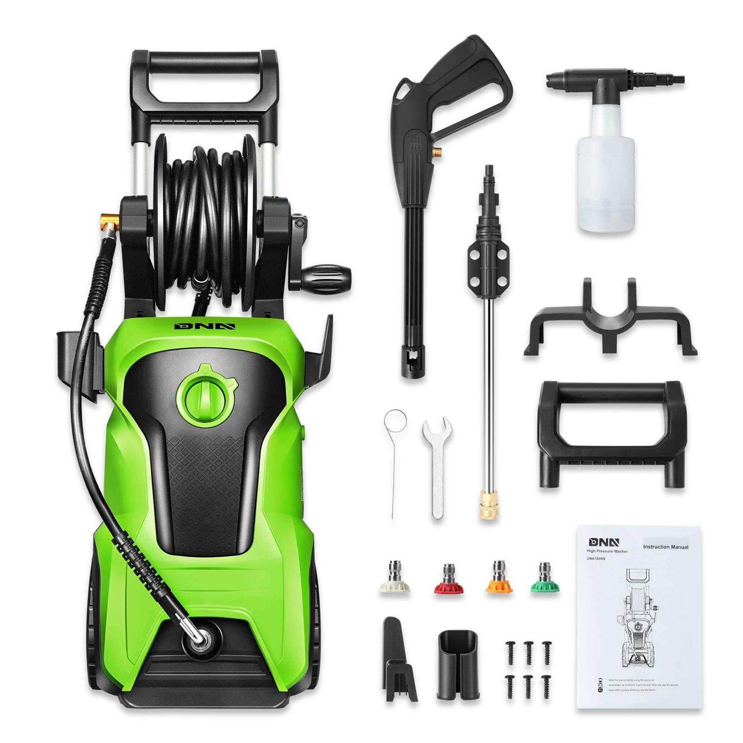 DNA Motoring Tools-00232 Up to 2176 PSI Pressure 2.4 GPM Max Flow Electric Pressure Washer for Yard and Car Cleaning with Spray Nozzle Foam Bottle + - Image 5