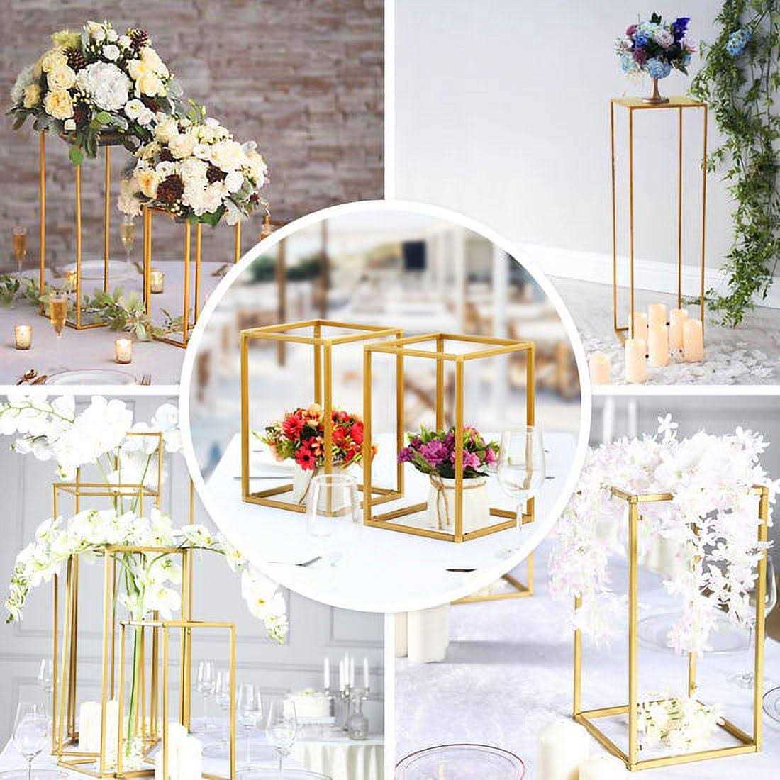 Efavormart 2 Pack Matte Gold Wedding Flower Stand Metal Vase Column Stand Geometric Centerpiece Vase - Image 3