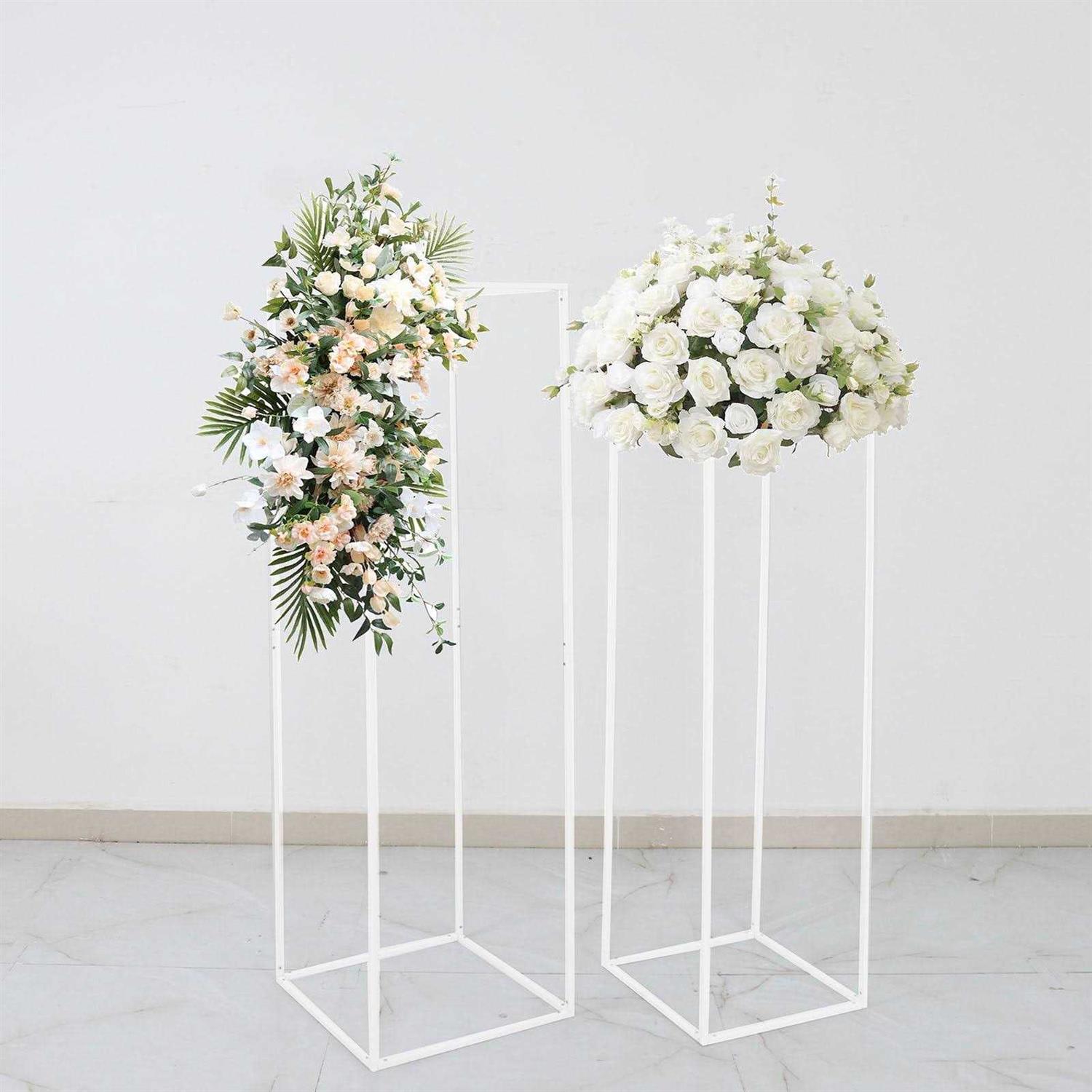 Efavormart 2 Pack Matte Gold Wedding Flower Stand Metal Vase Column Stand Geometric Centerpiece Vase - Image 4