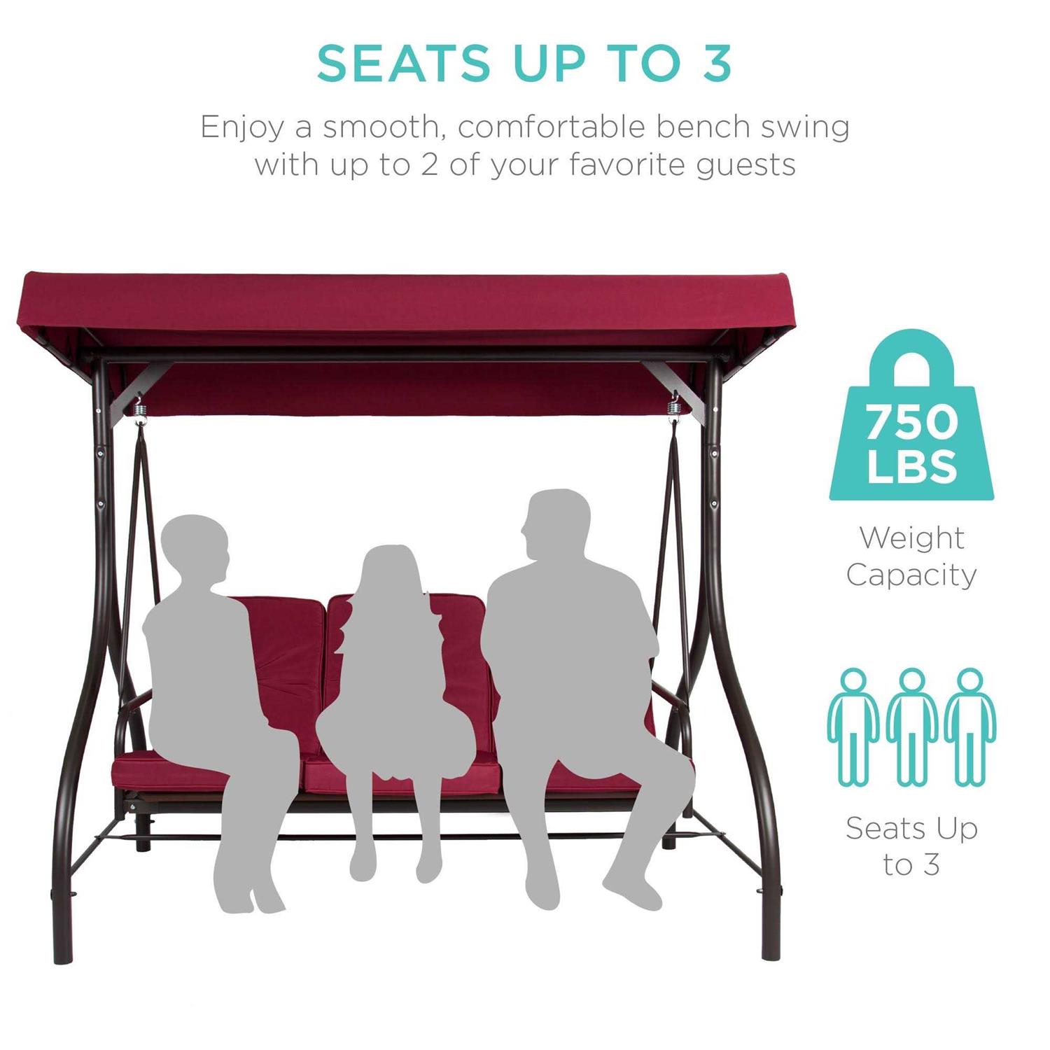 Best Choice Products 3-Seat Converting Outdoor Patio Canopy Swing Hammock - Image 4