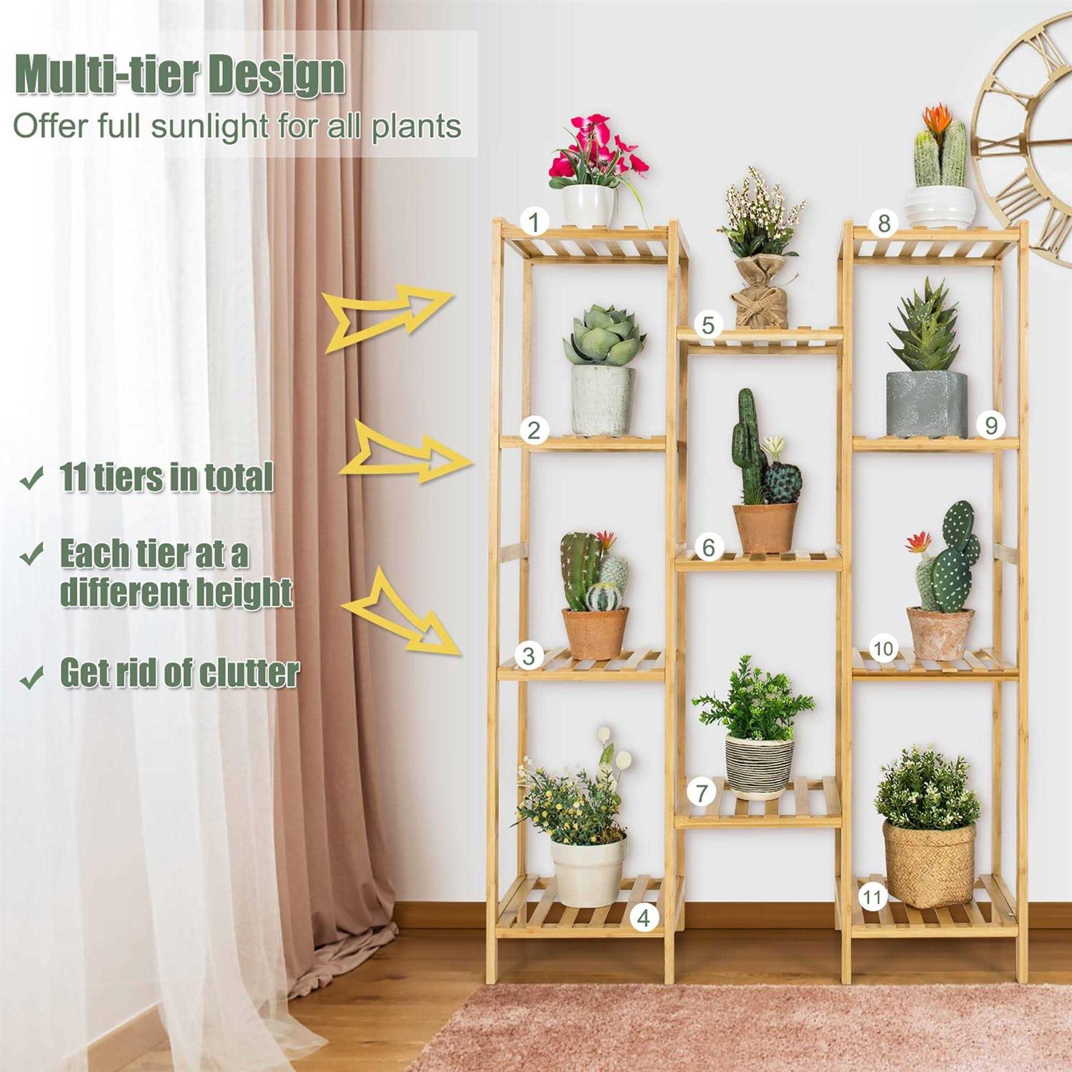 Costway Bamboo Plant Stand Utility Shelf Free Standing Storage Rack Pot Holder - Image 4