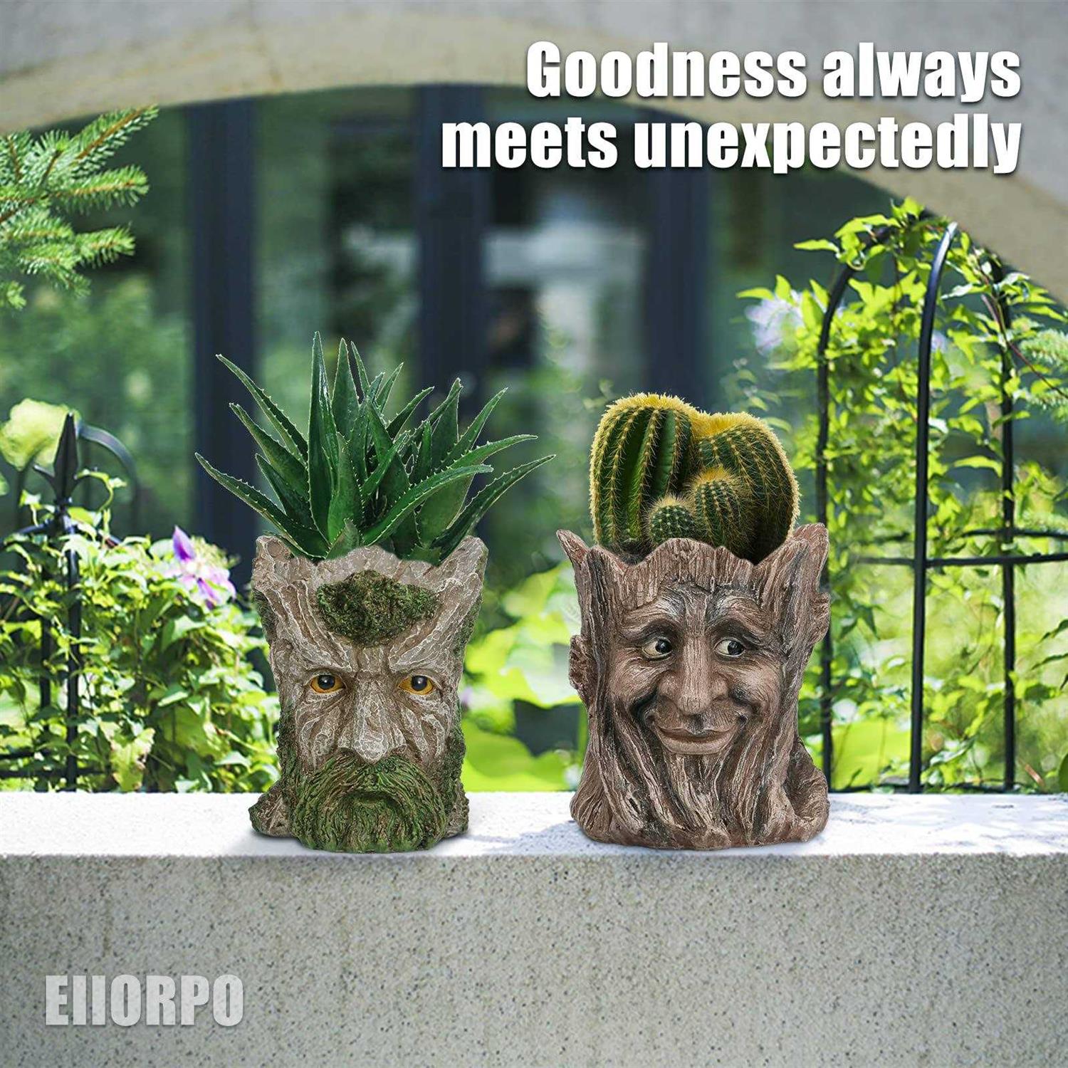 EIIORPO Tree Face Planter,Old Man Tree Face Garden Pots Resin Tree Face Decor Flower Pots Succulent Plant Pot for Outdoor Indoor Funny Yard - Image 5