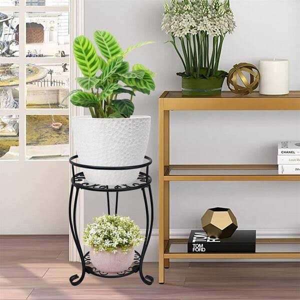 Dyiom Black 19.2 in. Steel 2 Tier Outdoor Plant Stand with Multiple Flower Pot Shelf Rustproof - Image 3