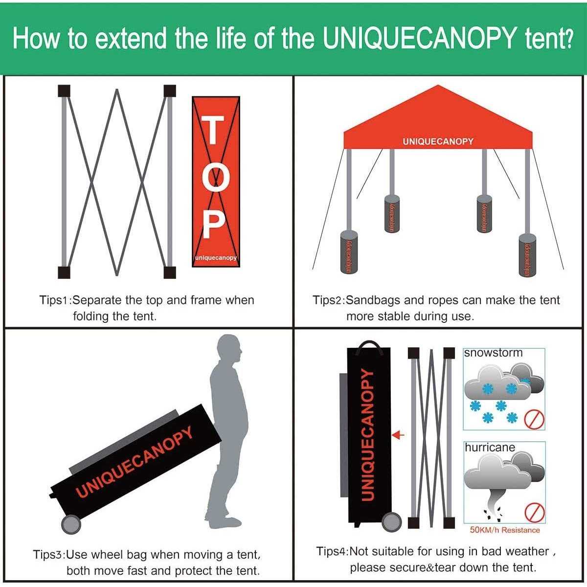 UNIQUECANOPY 10'x10' Ez Pop Up Canopy Tent Commercial Instant Shelter with Heavy Duty Roller Bag - Image 5
