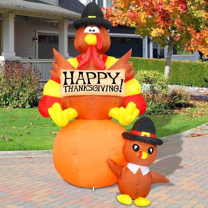 GOOSH 6 FT Height Thanksgiving Inflatables Turkey on Pumpkin & Little Turkey Blow Up Yard Decoration Clearance with Led Lights Built-in for Halloween - Image 4